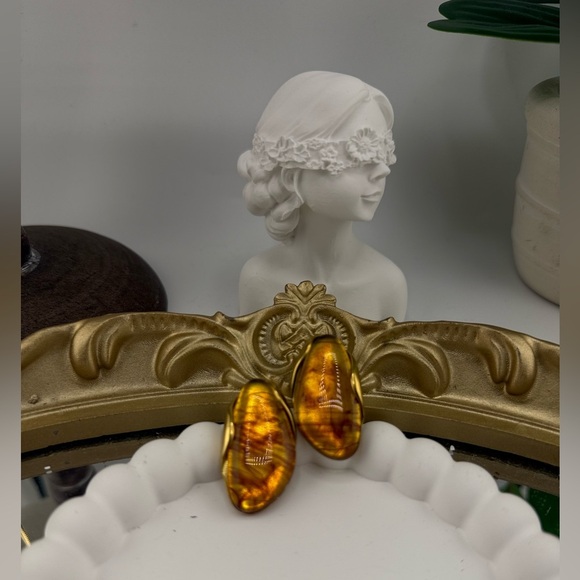 Anthropologie Vintage Amber Resin & Stainless Steel Earrings - Picture 3 of 7